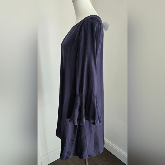 NWT Cremieux Selina Ruffle Sleeve Navy Striped Satin Shift Dress Sz. S - Picture 5 of 11
